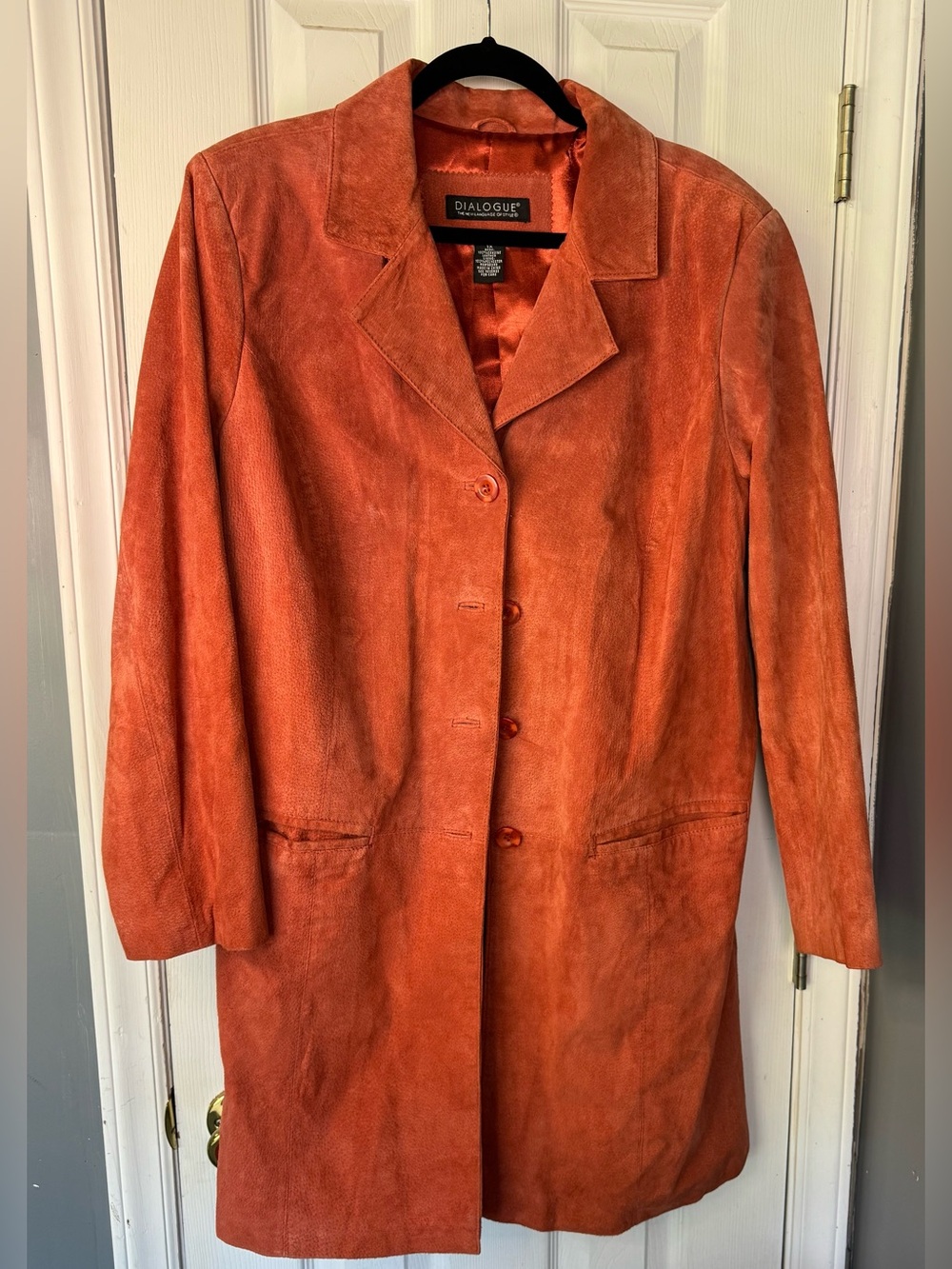 Dialogue Vintage Y2K Orange Suede Leather Trench Coat Jacket 1X